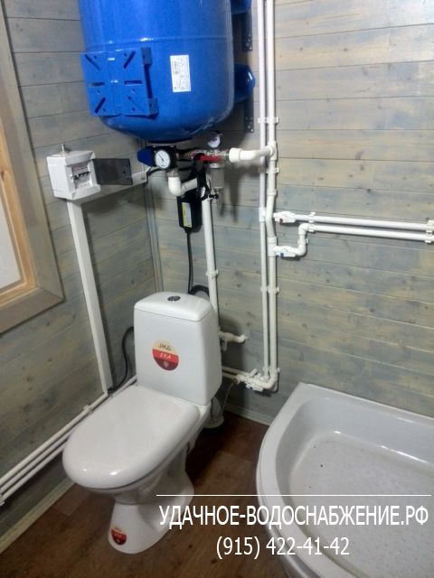 Водопровод дачи из скважины с разводкой воды и канализации внутри дома и установкой сантехники, а также установка локального очистного сооружения БИО-СТОК